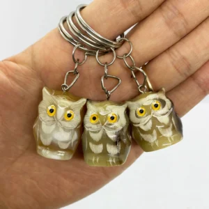 Buffalo horn owl keychain — multiple colour variants