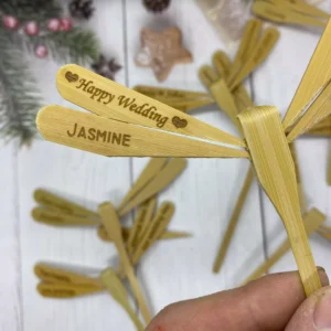 Personalized bamboo dragonfly — Happy Wedding engraving with name Jasmine