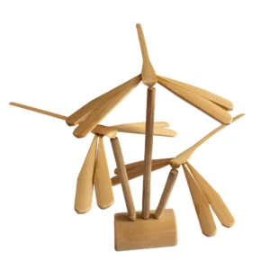 Natural bamboo dragonfly set of 3 with triple-rod wooden stand